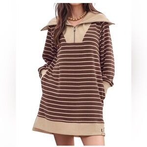 NWOT Entro - Misha Stripped Zipper Neckline Sweatshirt Dress